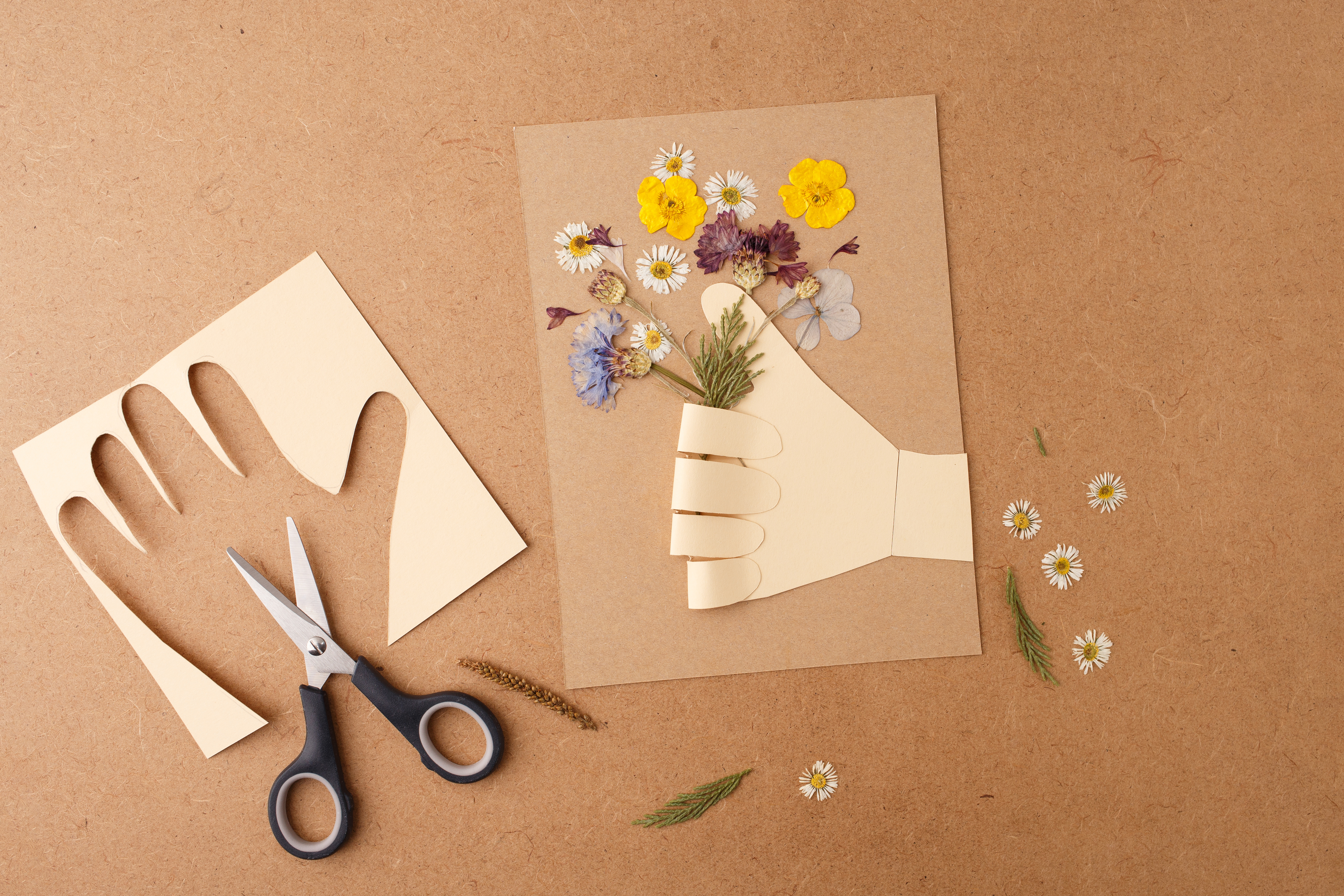 Herbario creativo con hojas y flores secas